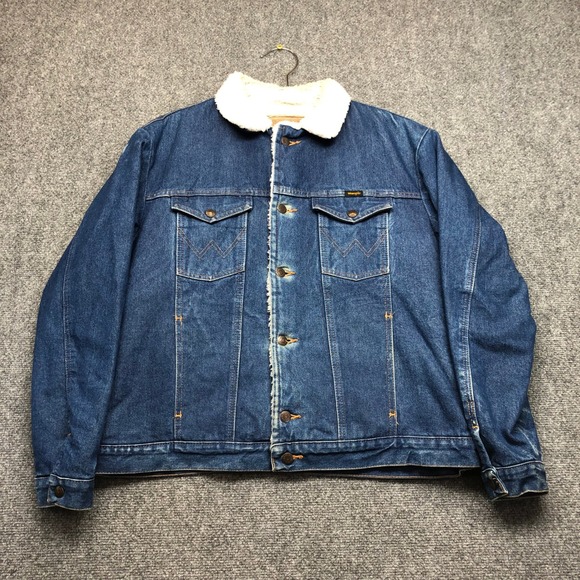 Wrangler Jackets & Blazers - Wrangler Authentic Western Denim Sherpa Lined Jacket Blue Mens Large